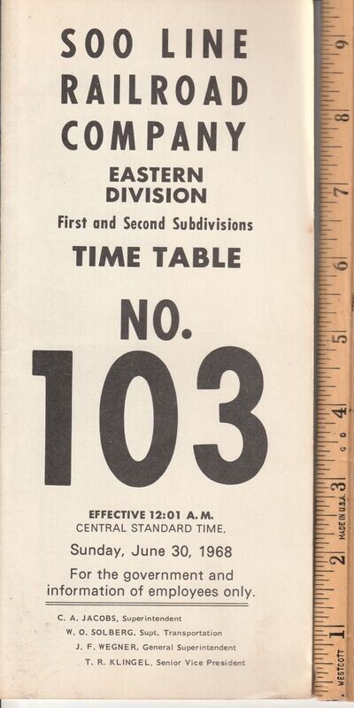 Soo Line Eastern Division First and Second Subdivisions 1968