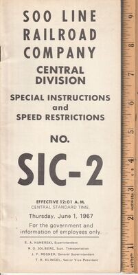 Soo Line Central Division Special Instructions and Speed Restrictions 1967