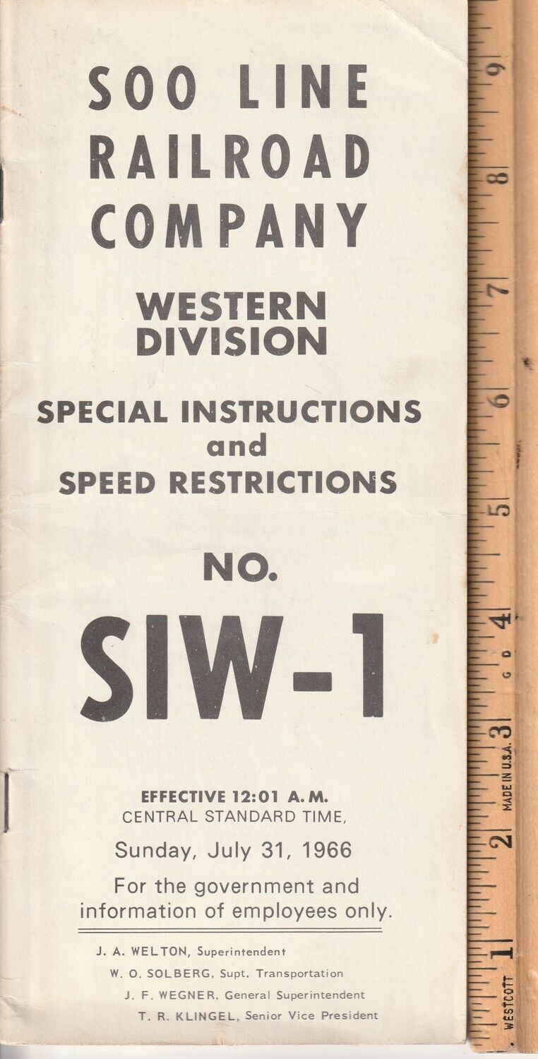 Soo Line Western Division Special Instructions and Speed Restrictions 1966