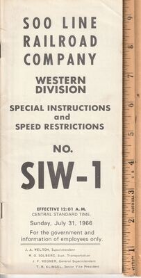 Soo Line Western Division Special Instructions and Speed Restrictions 1966