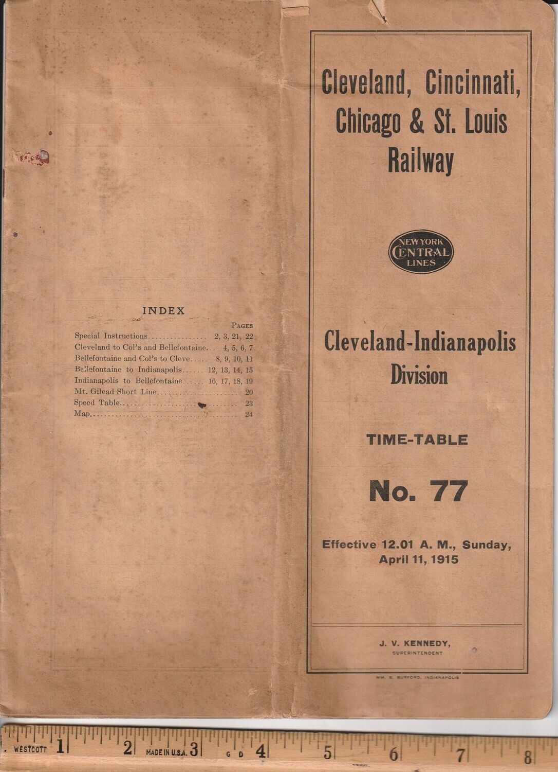 Cleveland, Cincinnati, Chicago & St. Louis Clevelend-Indianapolis Division 1915