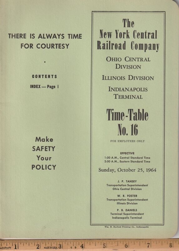 New York Central Ohio Central and Illinois Divisions and Indianapolis Terminal 1964