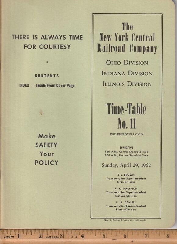 New York Central Ohio, Indiana and Illinois Divisions 1962