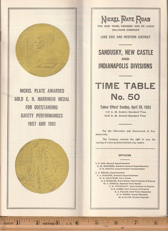 Nickel Plate Road Sandusky, New Castle and Indianapolis Divisions 1963