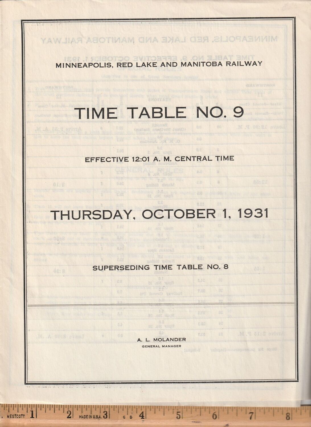 MInneapolis, Red Lake and Manitoba Railway 1931