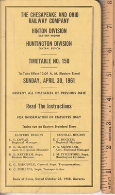 Chesapeake & Ohio Hinton and Huntington Divisions 1961