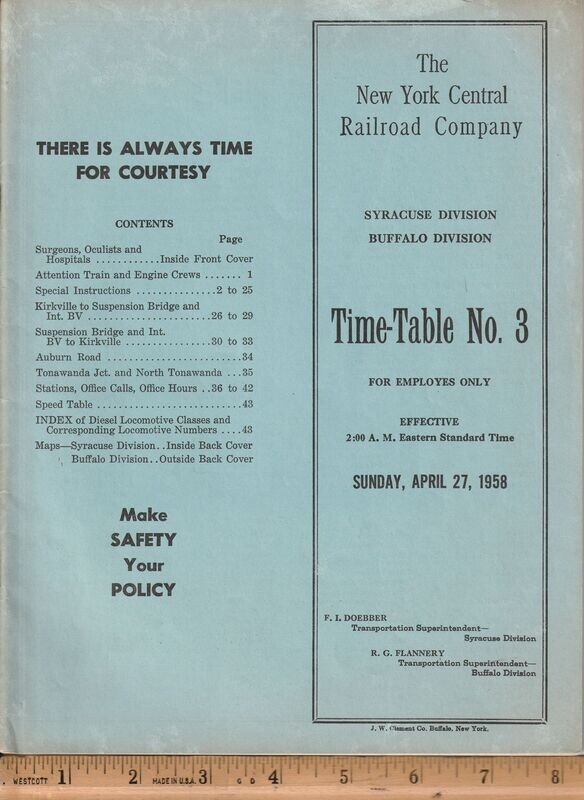 New York Central Syracuse and Buffalo Divisions 1958