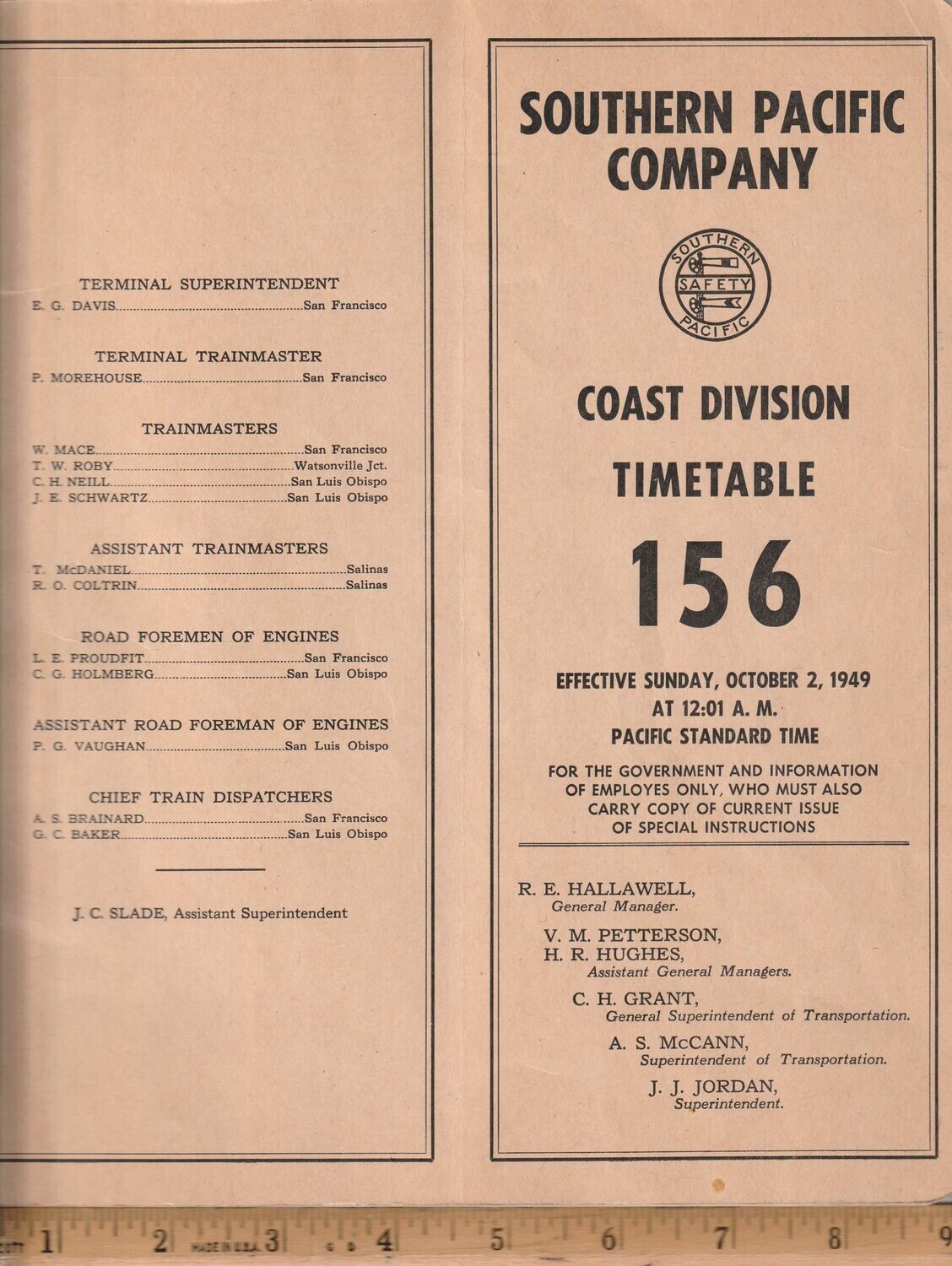 Southern Pacific Coast Division 1949