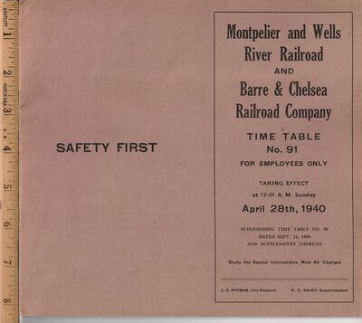 Montpelier and Wells River RR and Barre & Chelsea RR 1940