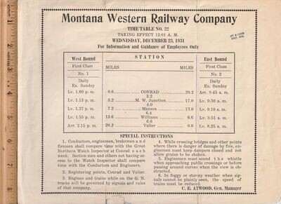 Montana Western Railway 1931