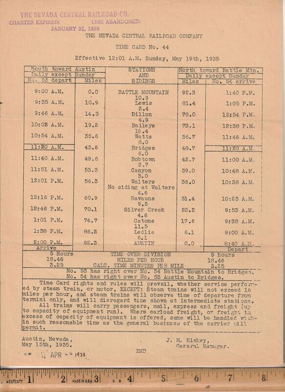 Nevada Central Railroad 1935