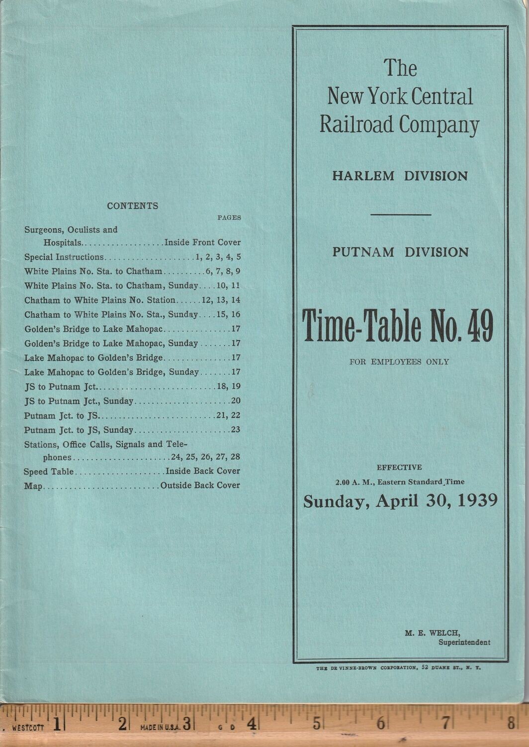 New York Central Harlem and Putnam Divisions 1939