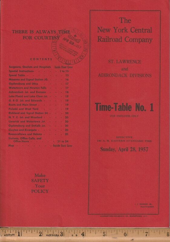 New York Central St. Lawrence and Adirondack Divisions 1957