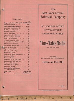 New York Central St. Lawrence, Ottawa and Adirondack Divisions 1948