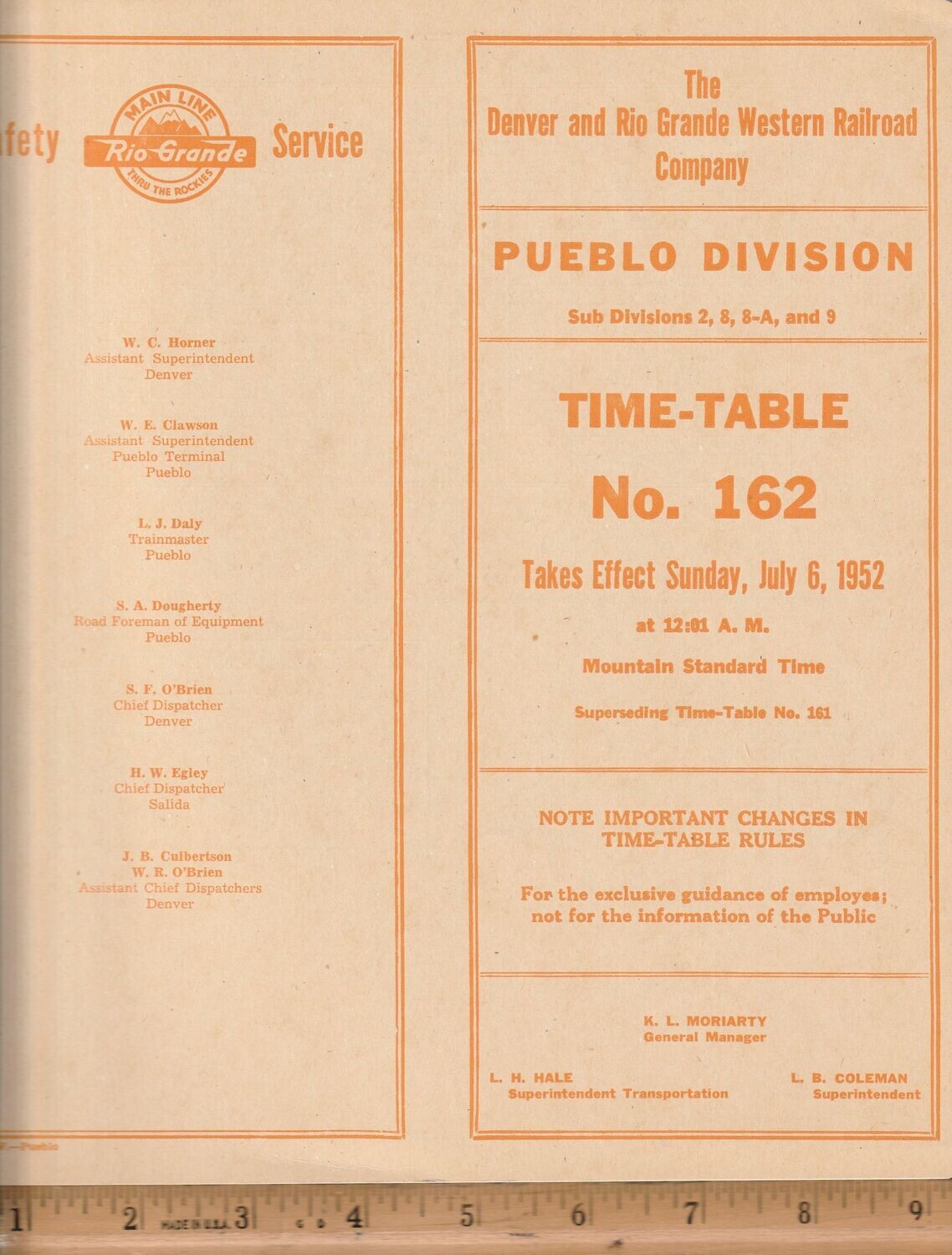 Denver and Rio Grande Western Pueblo Division 1952