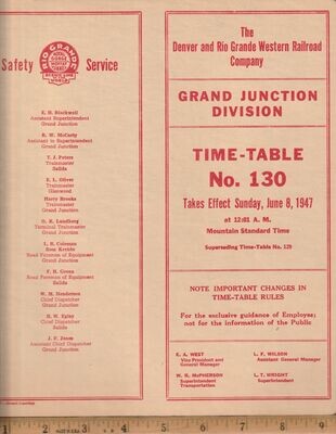 Denver and Rio Grande Western Grand Junction Division 1947