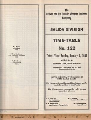 Denver and Rio Grande Western Salida Division 1931