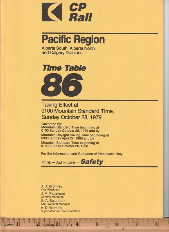 CP Rail Alberta South, Alberta North and Calgary Divisions 1979