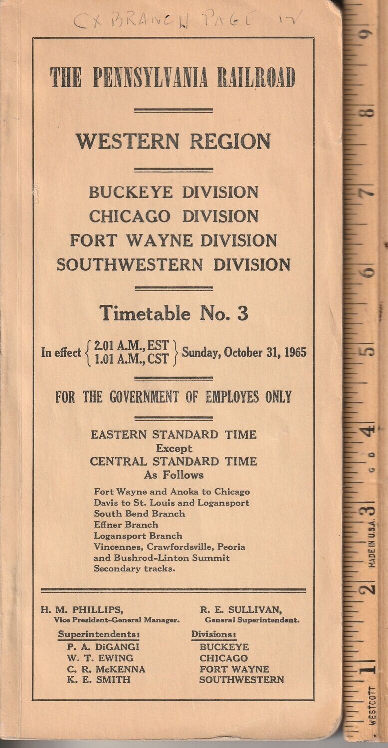 Pennsylvania RR Western Region 1965