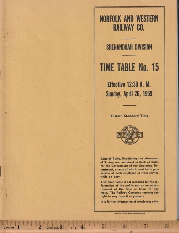 Norfolk & Western Shenandoah Division 1959