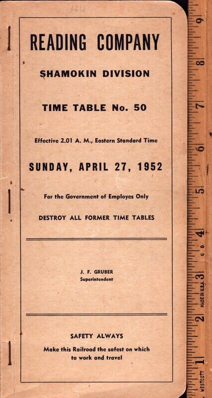 Reading Shamokin Division 1952