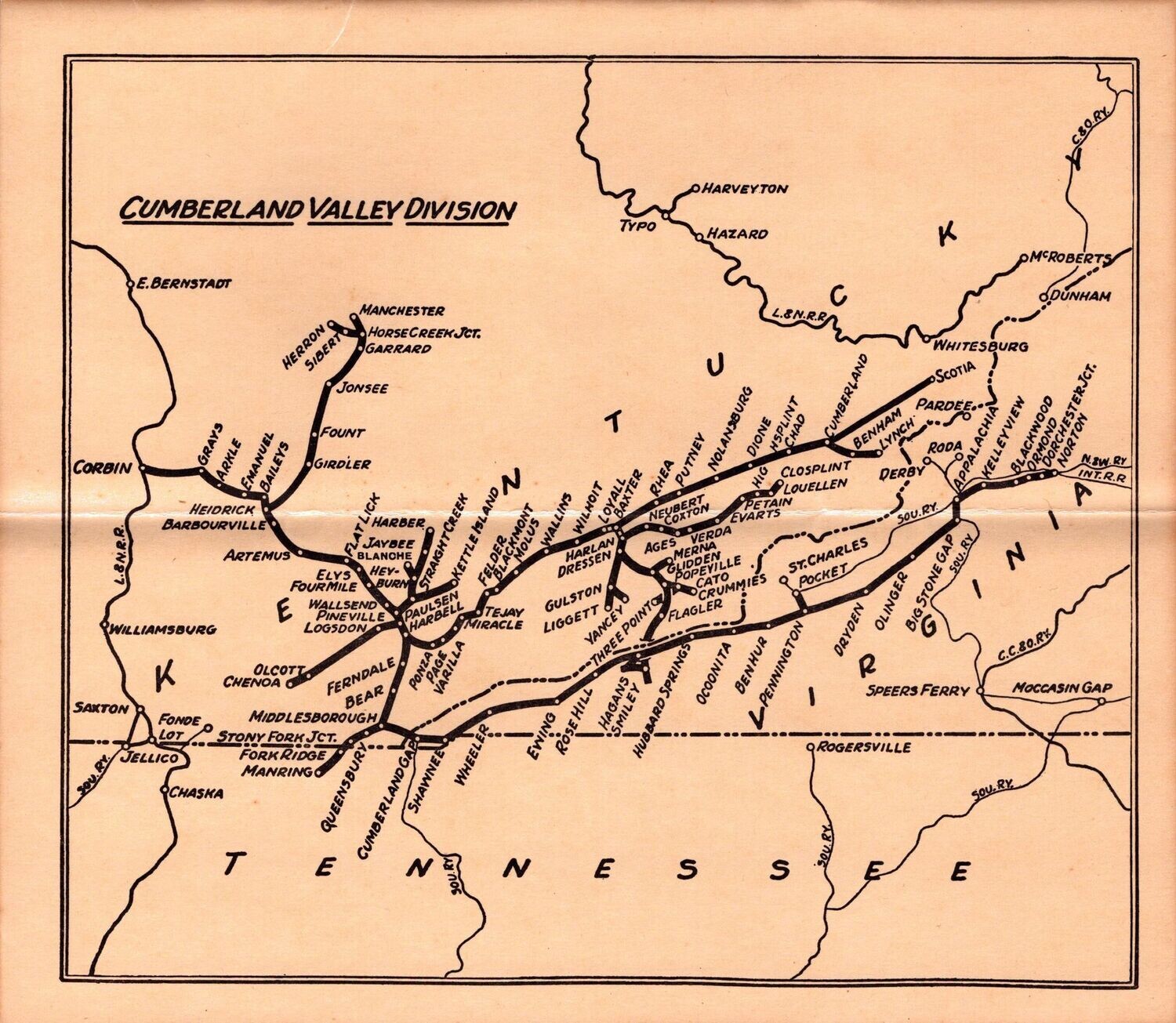 Louisville & Nashville Cumberland Valley Division Map 1963