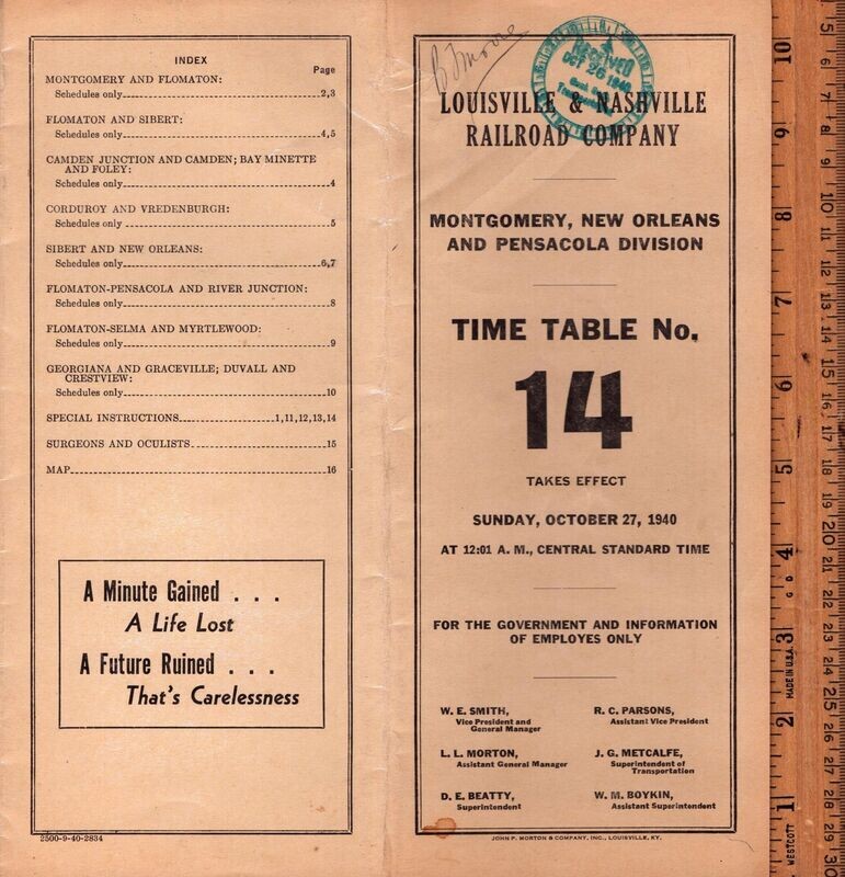 Louisville & Nashville Montgomery, New Orleans and Pensacola Division 1940