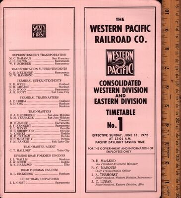 Western Pacific Consolidated Western and Eastern Divisions 1972