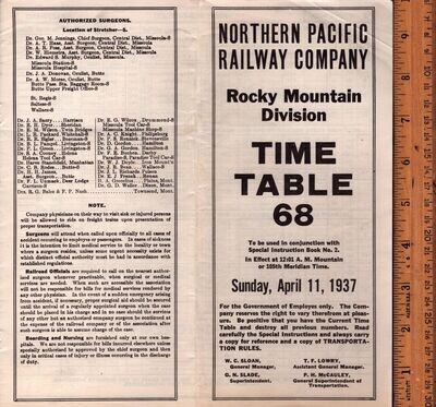 Northern Pacific Rocky Mountain Division 1937