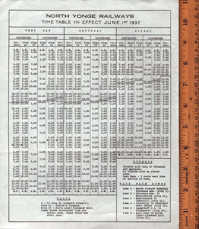 North Yonge Railways 1937