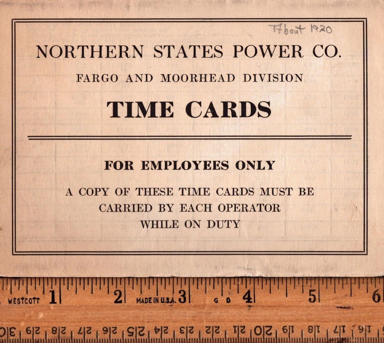 Northern States Power Co, Fargo and Moorhead Division ca 1920