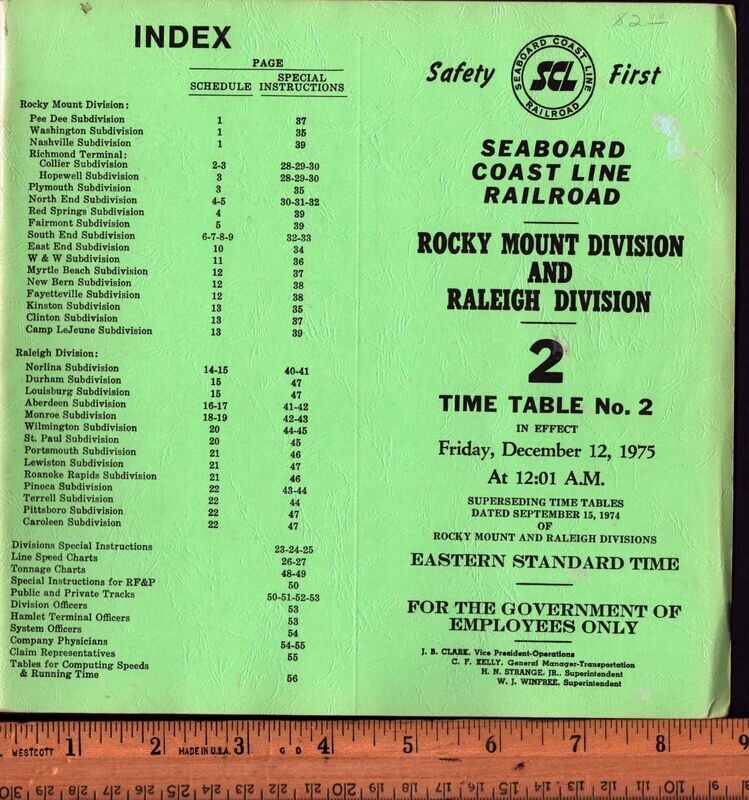 Seaboard Coast Line Rocky Mount and Raleigh Divisions 1975