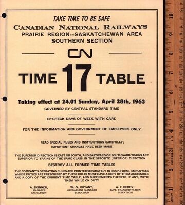 Canadian National Saskatchewan Area Southern Section 1963