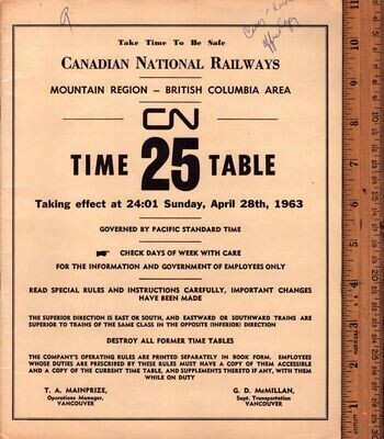 Canadian National British Columbia Area 1963