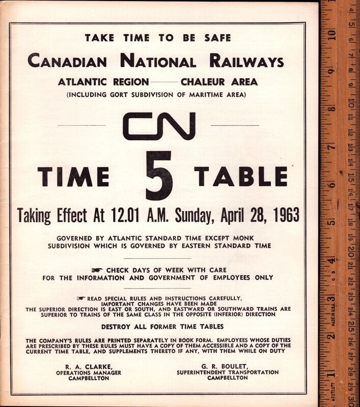 Canadian National Chaleur Area 1963