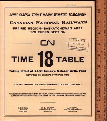 Canadian National Saskatchewan Area Southern Section 1963