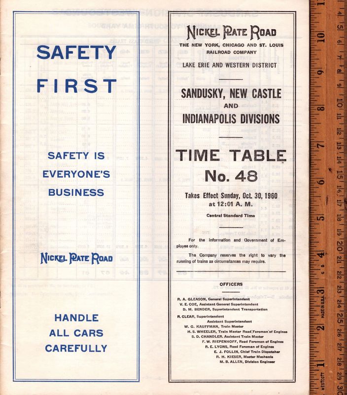 Nickel Plate Road Sandusky, New Castle and Indianapolis Divisions 1960