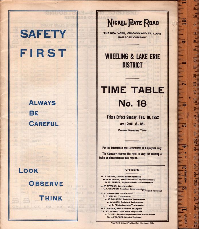 Nickel Plate Road Wheeling & Lake Erie District 1952