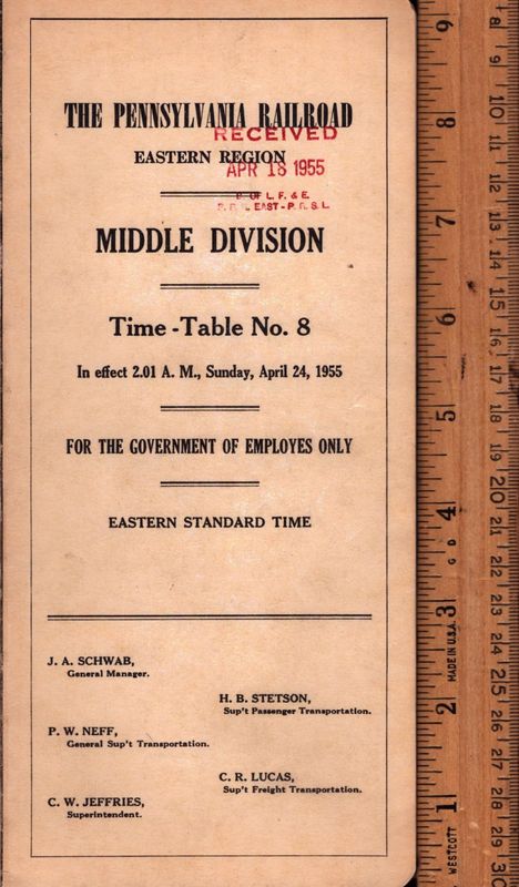 Pennsylvania RR Middle Division 1955