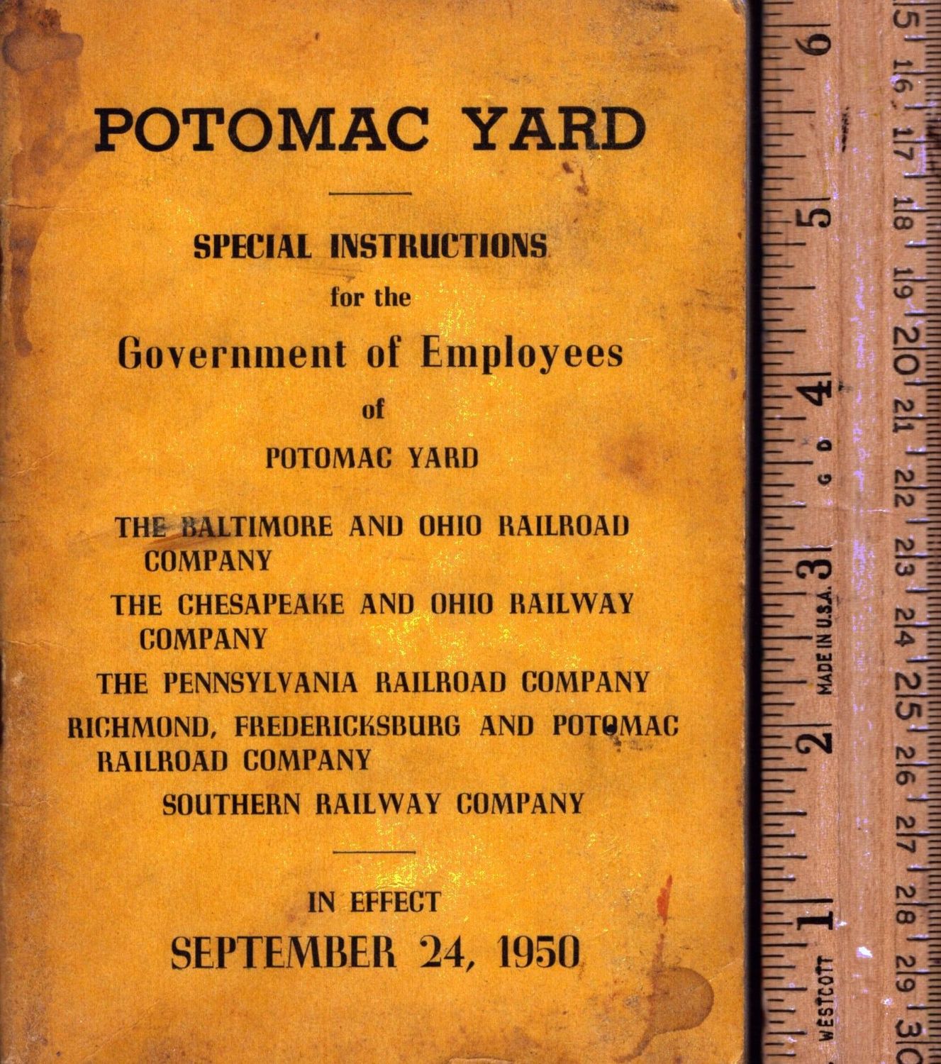 Richmond Fredericksburg and Potomac Potomac Yard Special Instructions 1950