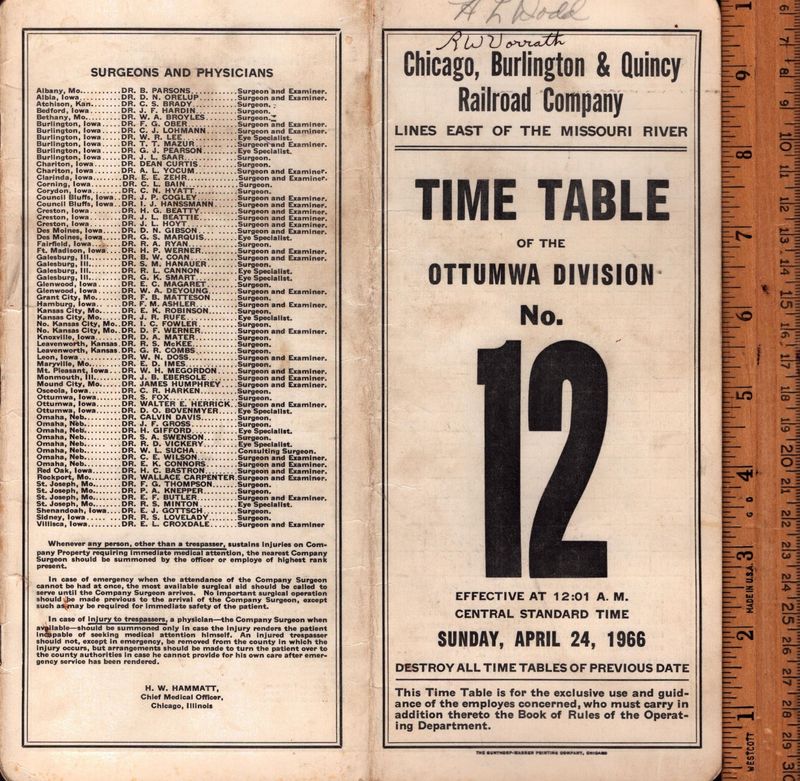 Chicago, Burlington & Quincy Ottumwa Division 1966