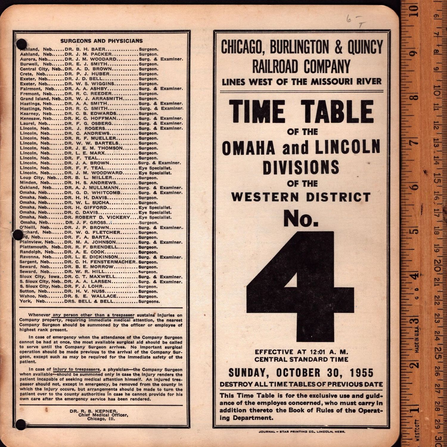Chicago, Burlington & Quincy Omaha and Lincoln Divisions 1955