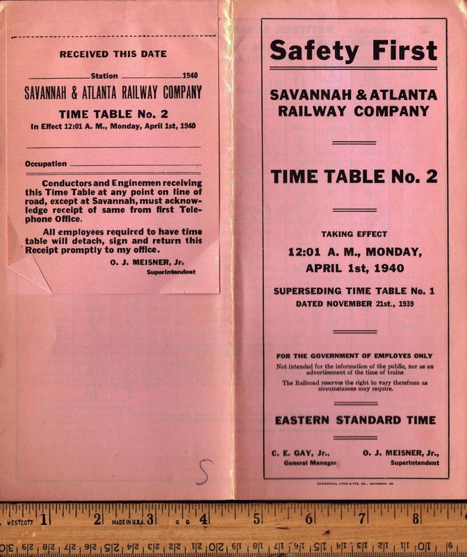 Savannah & Atlanta Railway 1940