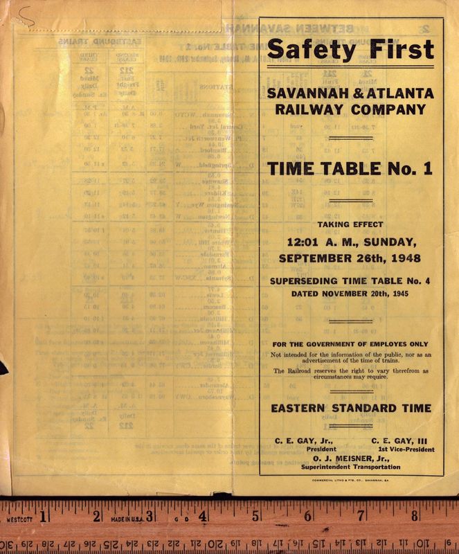Savannah & Atlanta Railway 1948