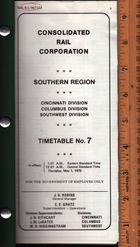 Conrail Southern Region 1976