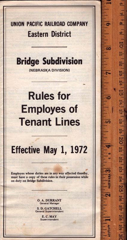 Union Pacific Bridge Subdivision (Nebraska Division) 1972