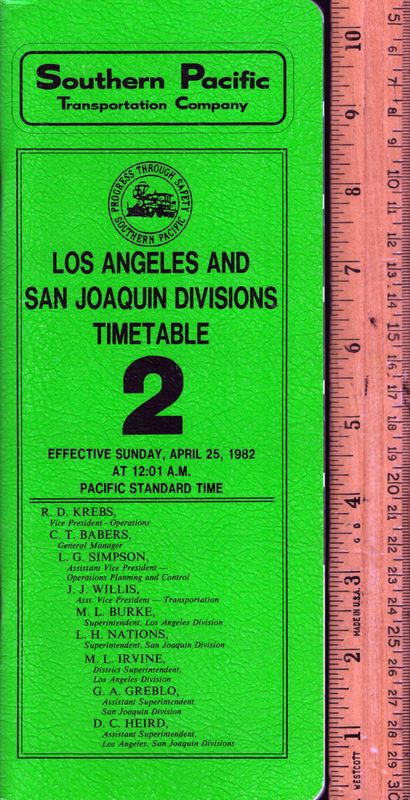 Southern Pacific Los Angeles and San Joaquin Divisions 1982