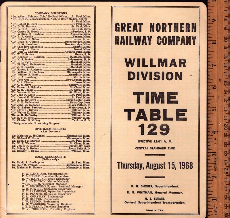 Great Northern Willmar Division 1968