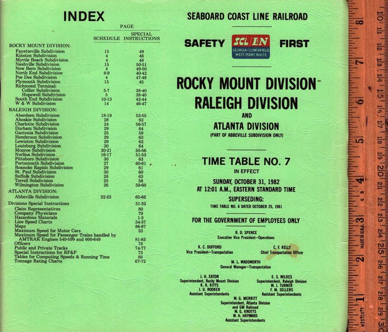 Seaboard Coast Line Rocky Mount and Raleigh Divisions 1982