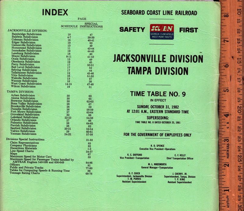 Seaboard Coast Line Jacksonville and Tampa Divisions 1982